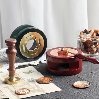 Conjunto de selo de cera, forno de laca, colher de derretimento de borracha, aquecedor de derretimento de madeira, pote de cera, aquecedor de vara, suprimentos artesanais