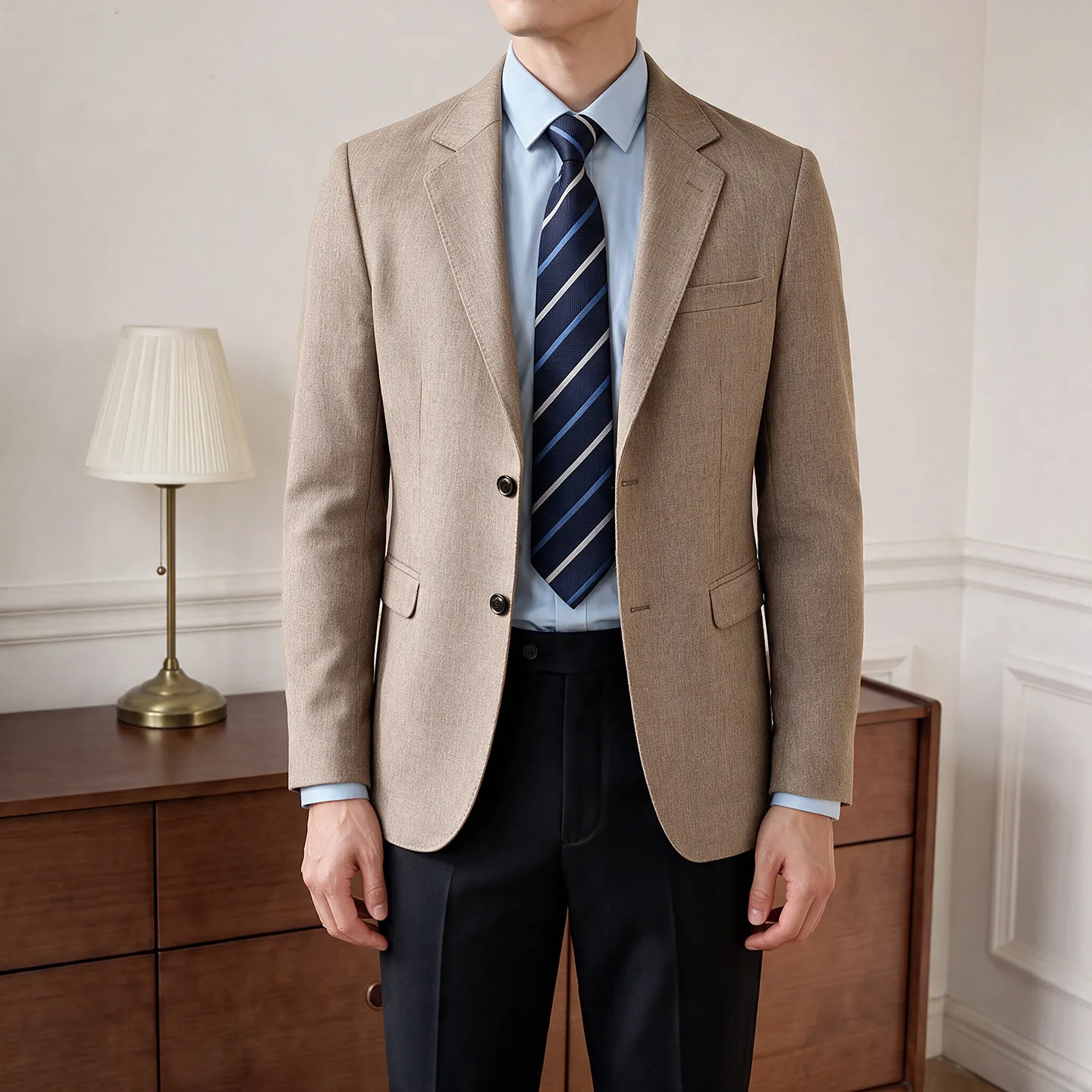 High-Quality Fashionable Retro Texture Men's Suit Simple Maturity Style Lightweight Business Casual Commute Suit