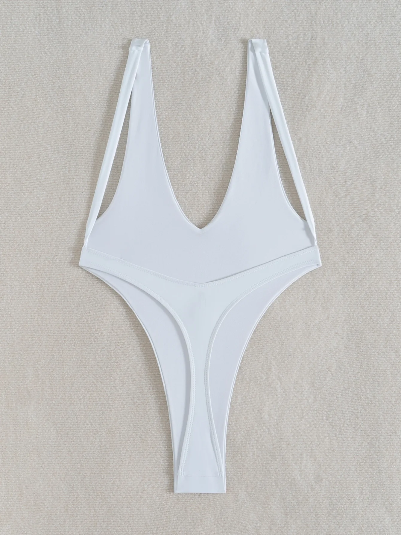 Sexy Solid White Deep V-Neck Swimsuit One Piece Backless Thong Bikinis Swimwear Bodysuits Women Biquini Bathing Suits Tankini