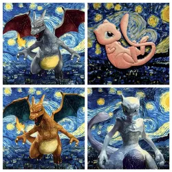 Van Gogh Museum Pokemon Anime Figures Pikachu Watercolor Painting Canvas Posters and Prints Wall Art Picture for Living Room