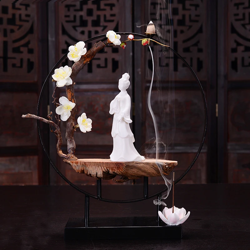 Chinese Zen-Style Backflow Incense Burner, Ceramic Ornament For Home Living , Room, Tea Ceremony, Shop, And Office Decor