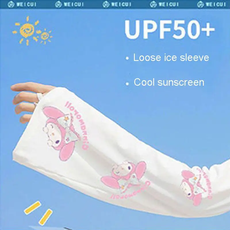 Kawaii Woman Cartoon Sun Protection Ice Sleeves Anime Cinnamoroll My Melody Summer Outdoor Loose Sleeves Riding Ice Silk Sleeves