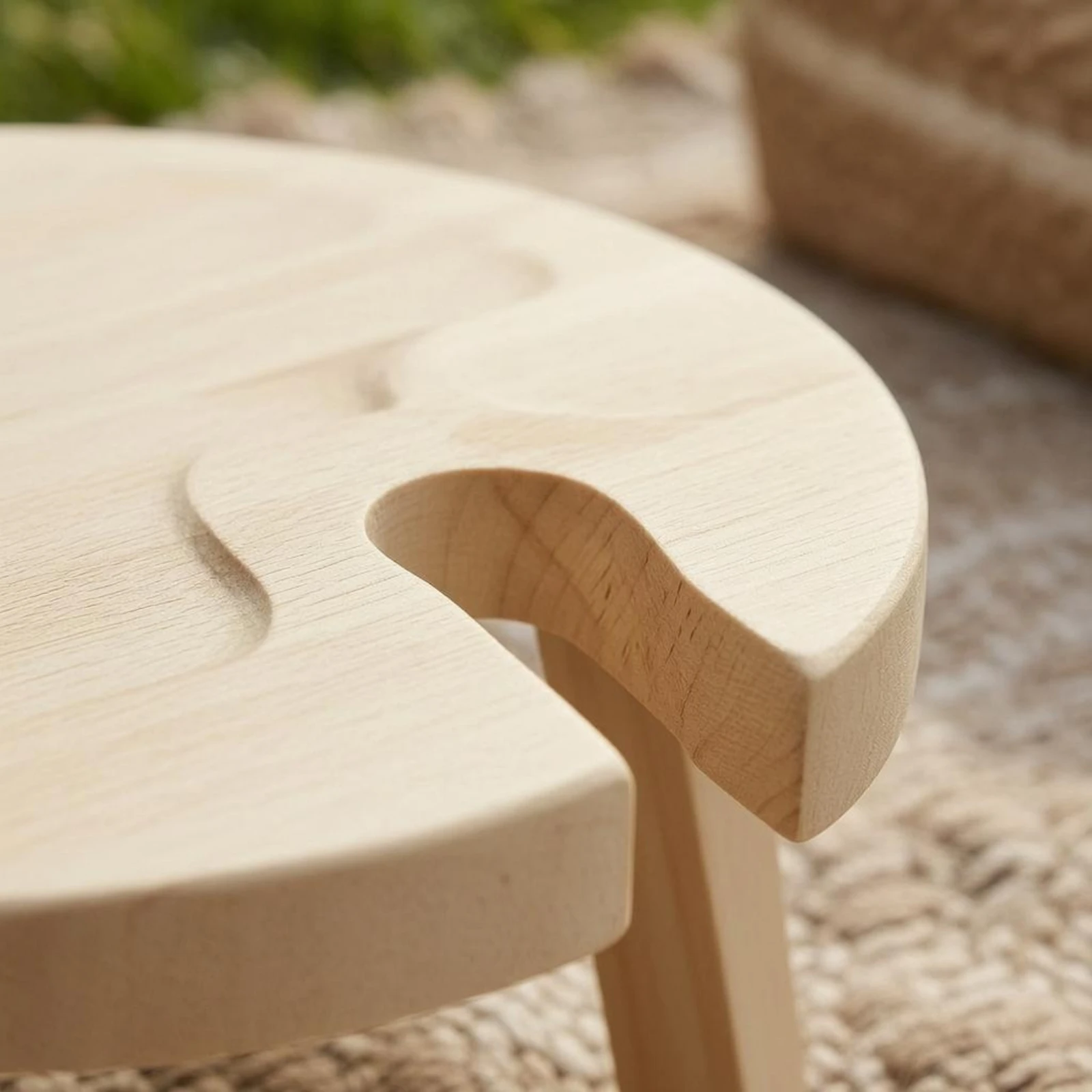 Folding Wooden Tray Table Cup Slots Round Snack Table Home Furniture Sturdy for Picnic