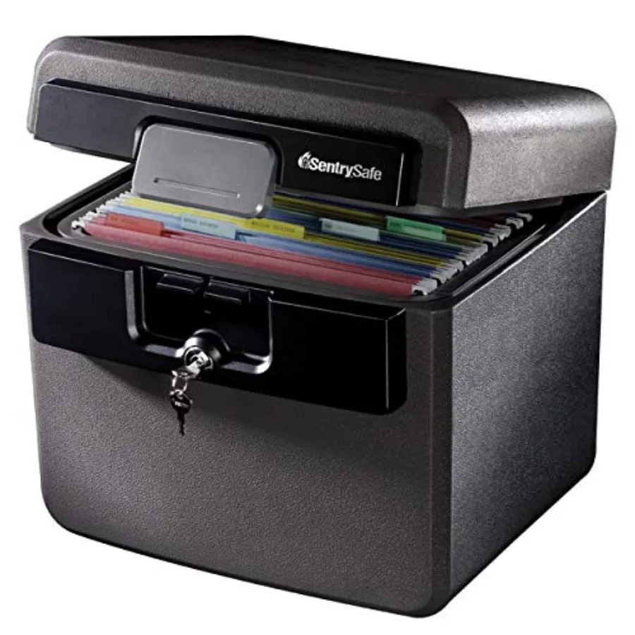

Black Fireproof and Waterproof Safe File Folder and Document Box with Key Lock Ex. 14.3 x 15.5 x 13.5 inches HD4100