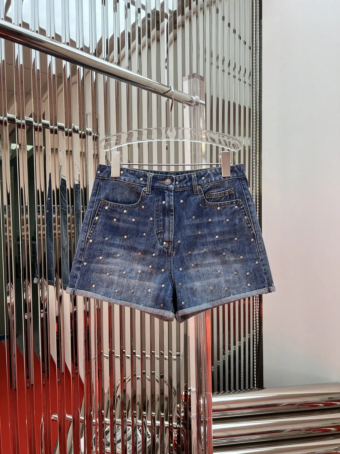 

Heavy Fall 2023 New Rivets Industry Denim Shorts 0909