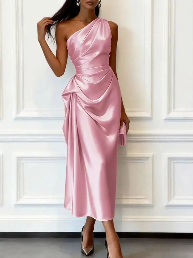 

Satin Long Dresses For Women 2026 Summer Slip Midi Dress Woman Sexy Evening Party Dress Sleeveless Female Elegant Dress Vestidos