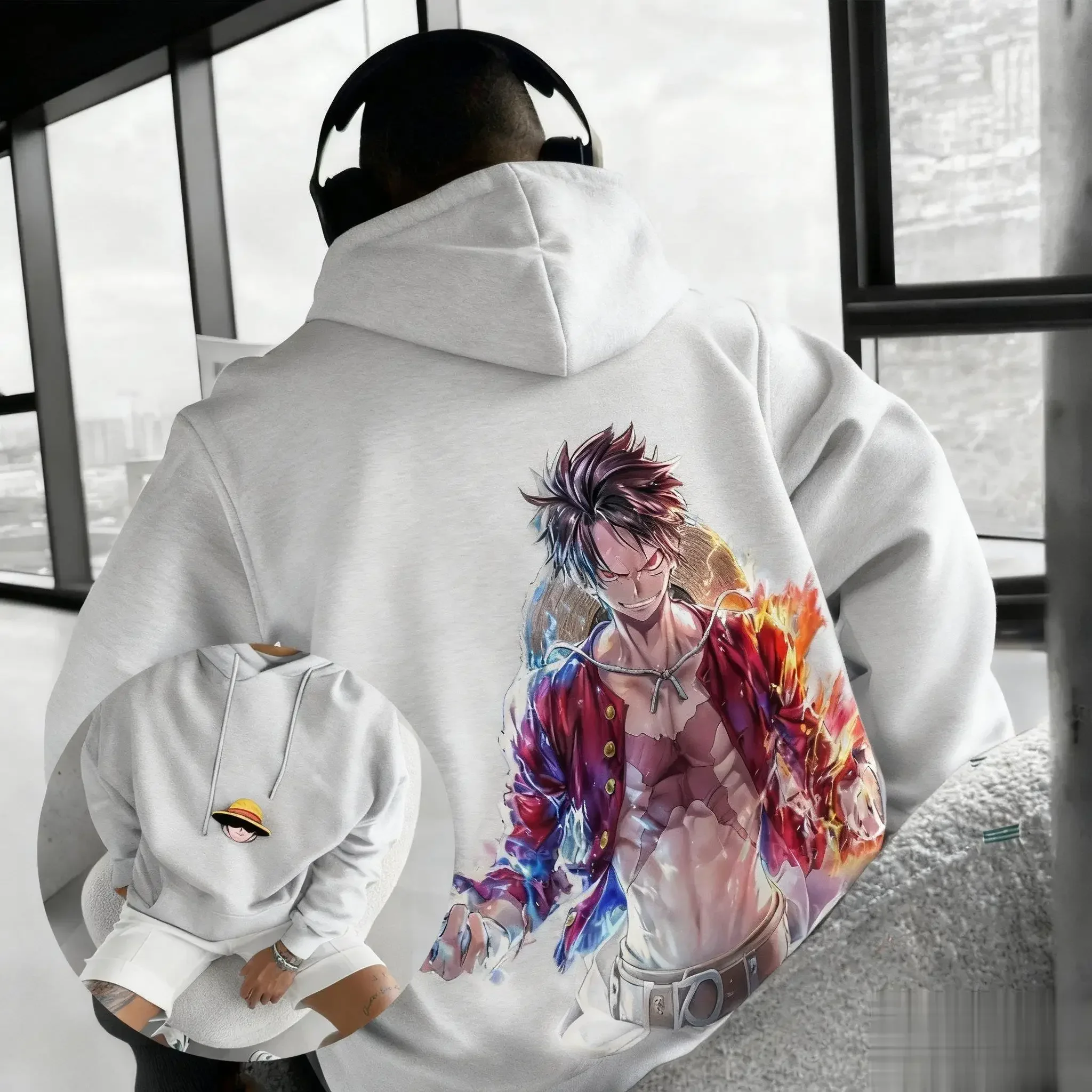 الشتاء قطعة واحدة لوفي أنيمي هوديي البلوز الرجال النساء الشارع الشهير المتضخم فضفاض عادية Y2k القمم القطن البلوز شتاء جديد