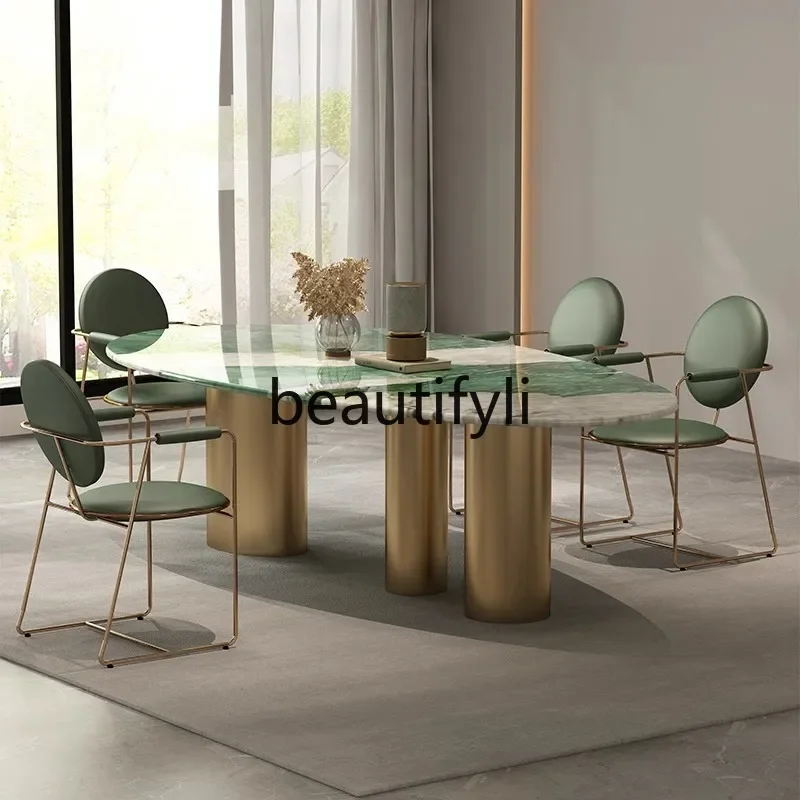 Italian light luxury designer high-end villa Tiffany green marble dining table