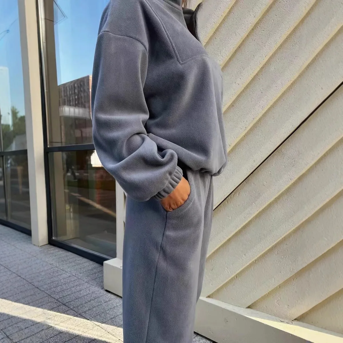 ชุดวอร์มลำลองแบบมีซิปครึ่งตัว ชุดวอร์มแบบมีฮู้ด ชุดวอร์มกางเกงจ็อกเกอร์ทรงเข้ารูป ชุดวอร์มผู้หญิง ชุดลำลองสำหรับออกกำลังกาย