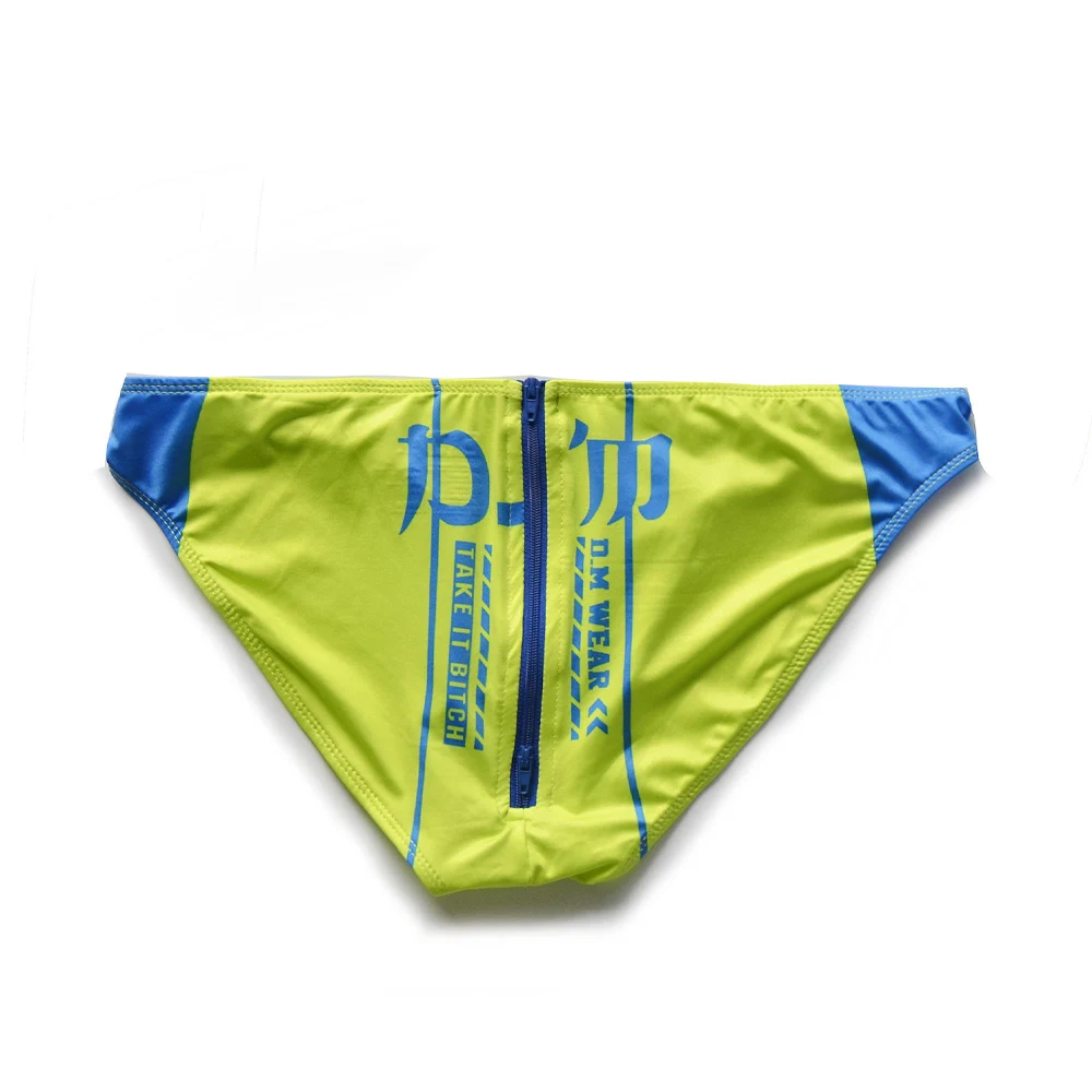 Men\'s Triangle Pants With Low Waisted Sexy Printed Letters Buttocks Zipper Milk Silk Elastic Underwear Trendy
