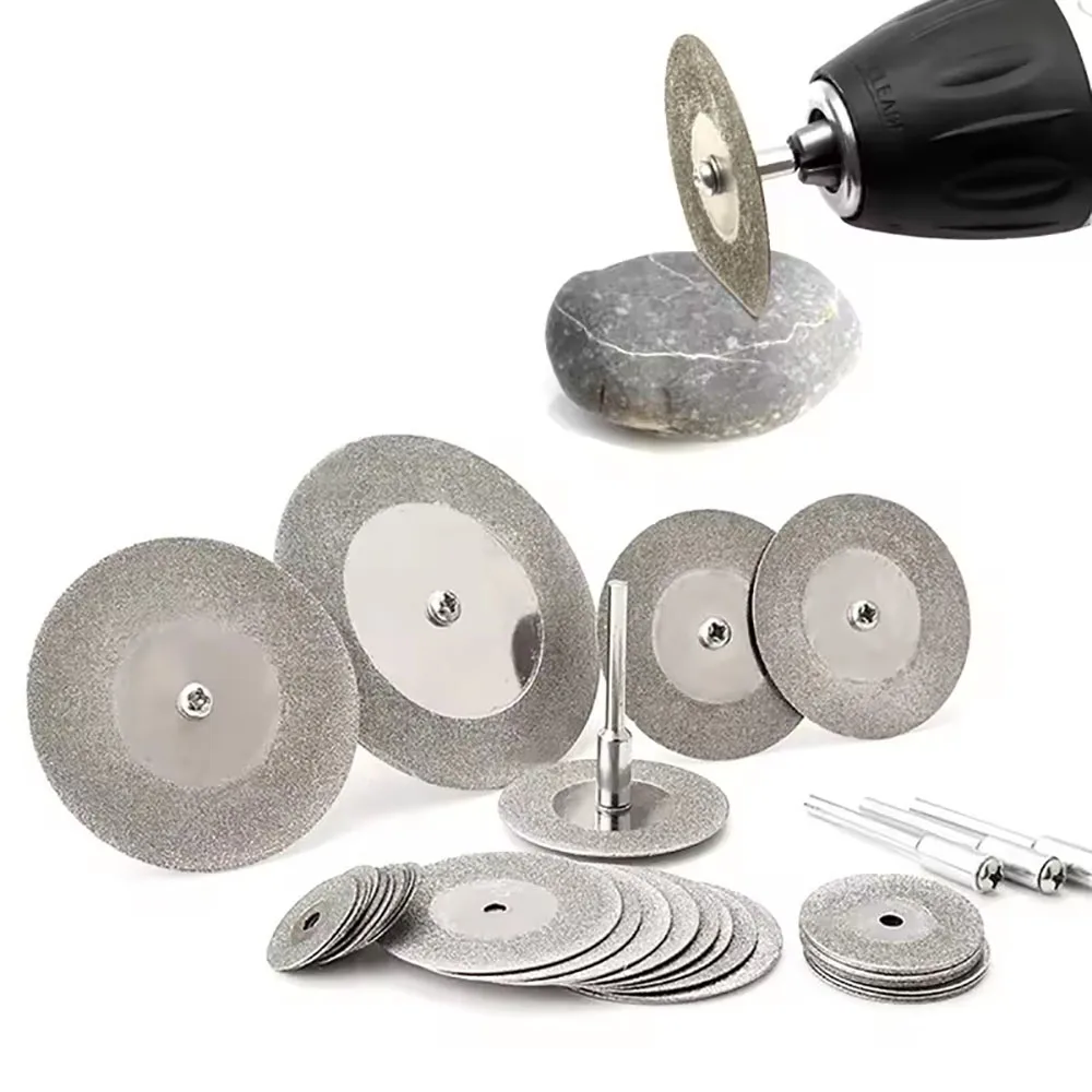10 Pcs 20/22/25/30mm Diamond Cutting Discs, Mini Saw Blade Cut with 2 Pcs Rod Connection for Dremel Rotary Drill Adjustment Tool