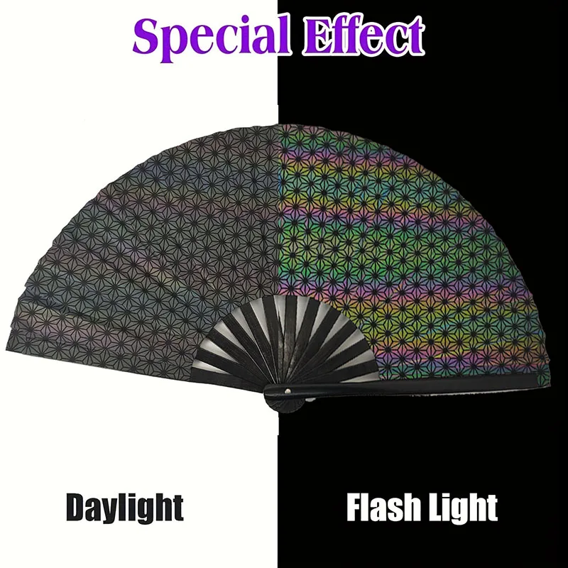Edgy Spider Print Sparkling Glitter Rave Folding Fan - Large Laser Rainbow Handheld Fan with Holster for Statement-Making Festiv view 4