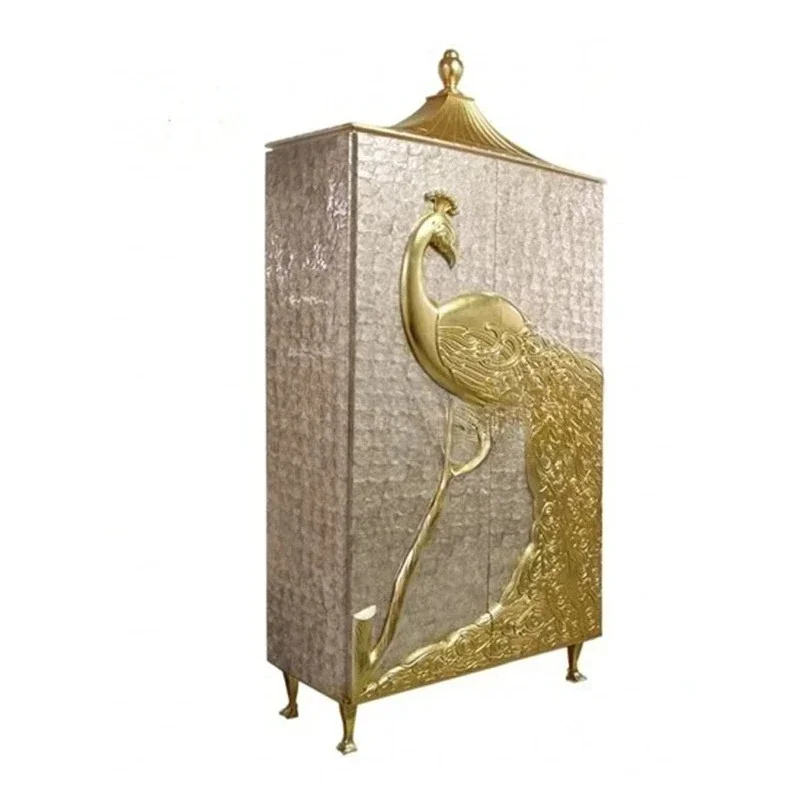 A French light luxury door wardrobe European solid wood carving flower shell display cabinet gold foil wardrobe