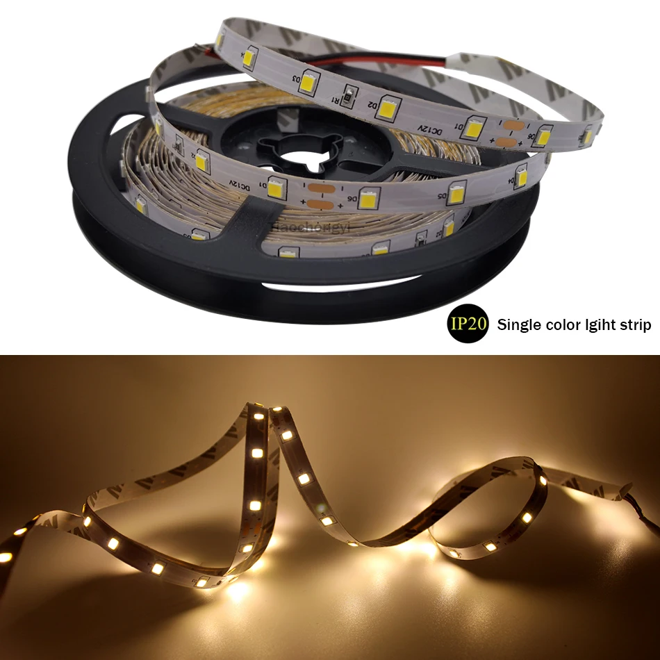 DC 12V LED Strip Lights SMD 2835 5M Waterproof 2PIN White Warm White Red Blue 1M 2M 3M 4M 60LED/M Flexible Strip IP20