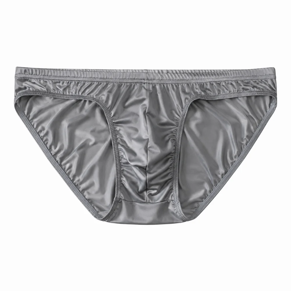 Simple Smooth Men's Underwear Low Waist Lingerie Triangle Briefs Bulge Pouch Breathable Satin Silk Panties Exercise