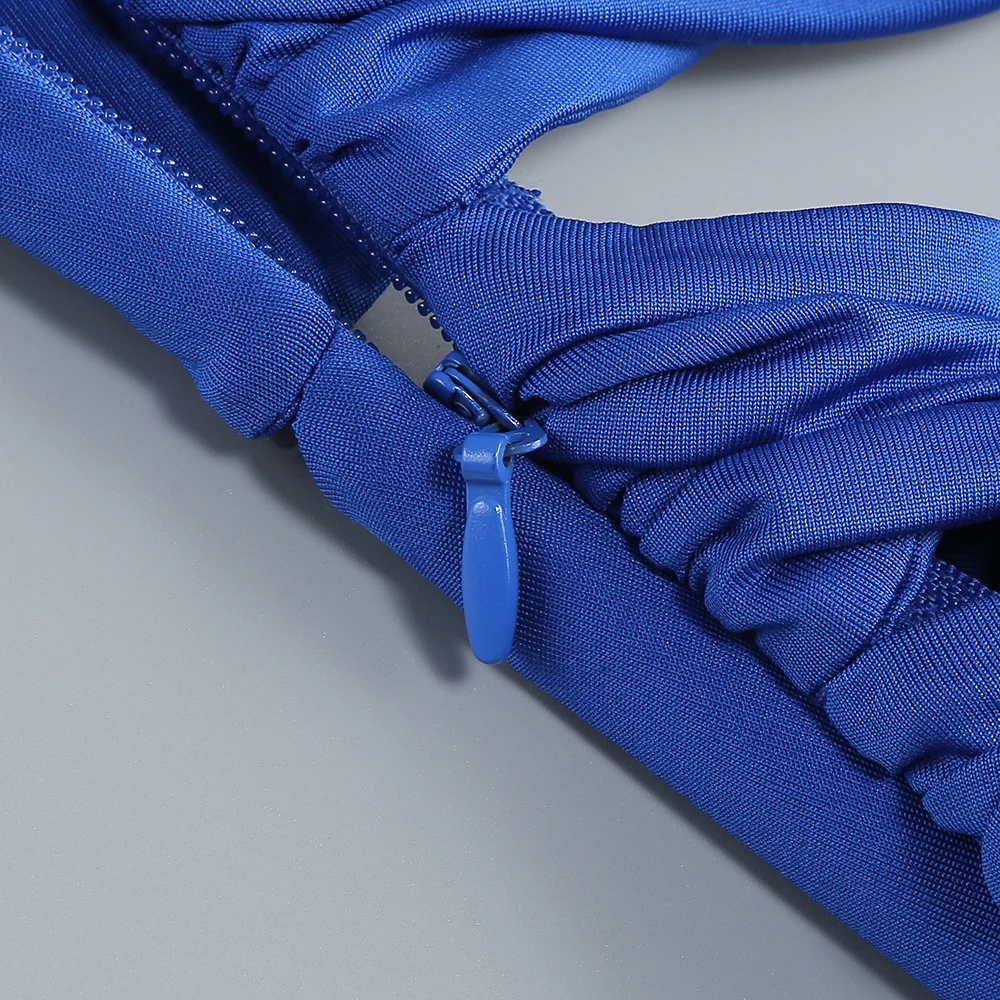 Mini abito slim sexy con ritaglio blu con dettagli in strass – Clubwear estivo da festa increspato a maniche lunghe