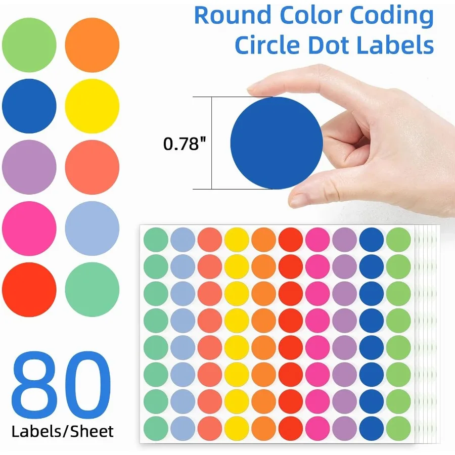 1600 قطعة من ملصقات النقاط الملونة المطبوعة 10 ملصقات أسعار دائرة الألوان 3/4 بوصة ملصقات ترميز الألوان المستديرة لتنظيم المكتب #3