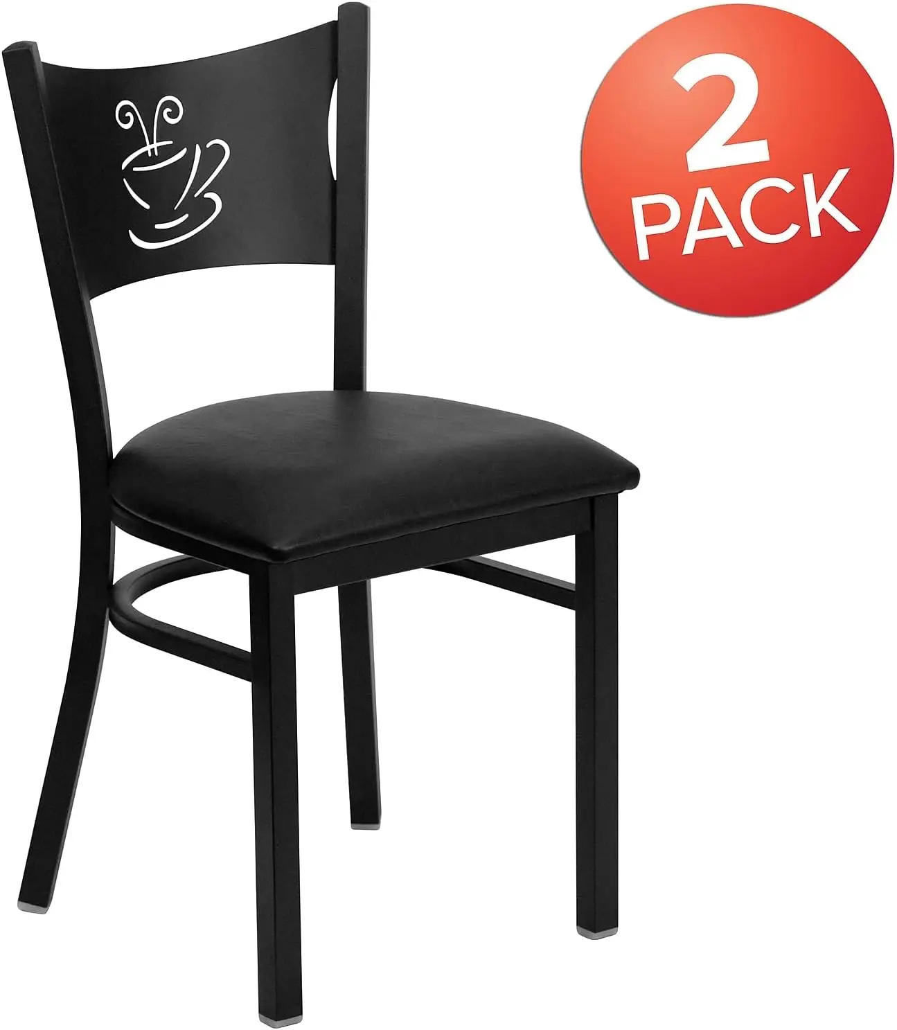 Furniture 2 Pack  Series Black Coffee Back Metal Restaurant Chair - Black Vinyl Seat