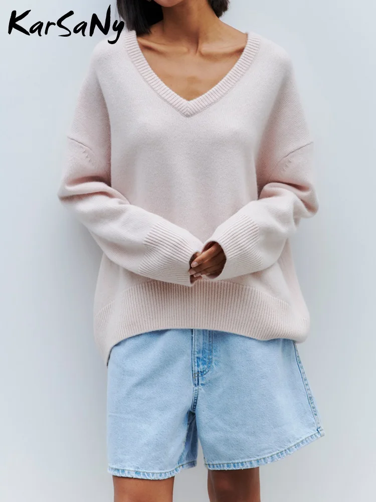 KarSaNy Oversized Winter Sweater Women 2023 Light Blue Knit Pullovers Warm Basic Sweaters For Women Knitted Tops Autumn White