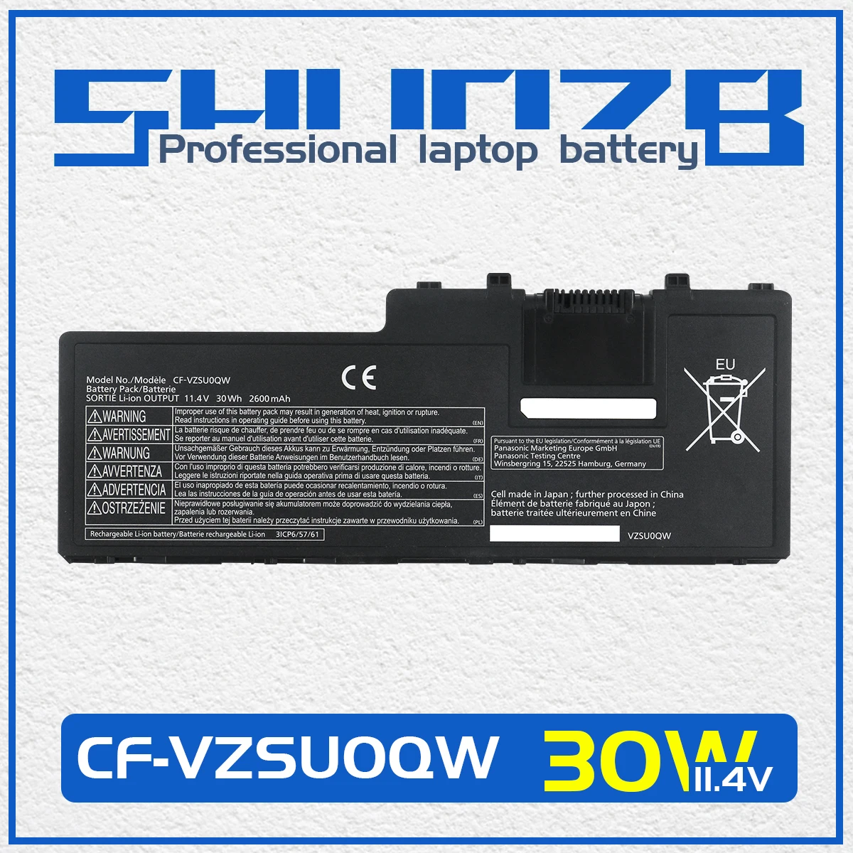 

SHUOZB CF-VZSU0QW Laptop Battery For Panasonics ToughBook CF-20 Toughpad FZ-A2 CF-VZSU0QK CF-VZSU0QR CF-VZSU0QJS 11.4V 30WH