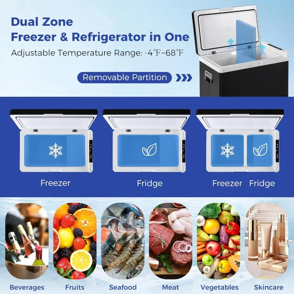 53 Quart Dual-Zone Electric Cooler with Independent Temperature Control 4℉~68℉, 12/24V DC, Car Fridge Freezer for Camping Travel