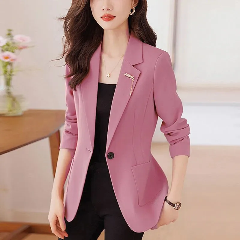 

New Women's Korean Casual Suit Jacket Spring Autumn Slim Waist Show Thin Basic Coat Senior Sense Female Suit Blouse One Button