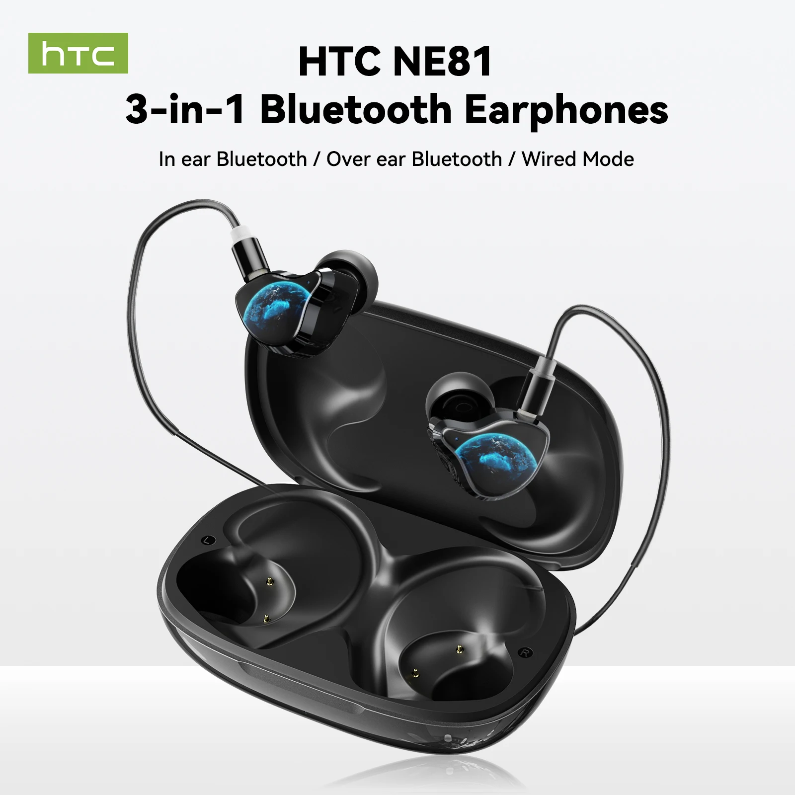 

3in1 Wireless Headphones HTC NE81 Bluetooth 40Hrs Playback Earphones More Comfortable Detachable Cable Low latency ForGame Music