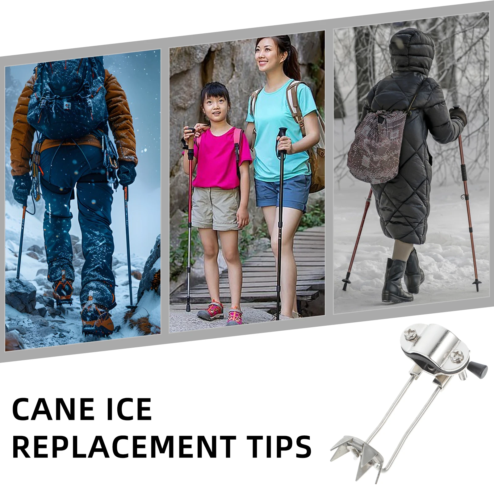 

AntiSkid Hiking Poles Walking Stick Cane Tip Stainless Steel Trekking Crampons Winter Outdoor Adjustable Easy