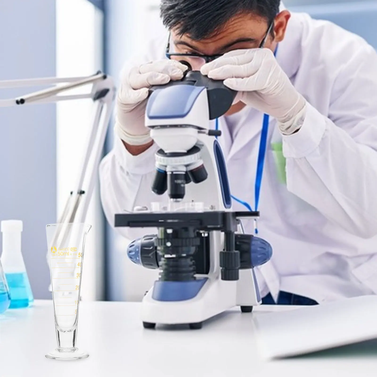 1 قطعة كوب قياس الزجاج تخرج اسطوانة 50 مللي مختبر قاعدة مستديرة مقاومة للحرارة الكيميائية مقاومة السائل الحاويات #4