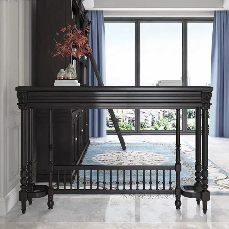 

American Art Solid Wood Living Room Black Entrance Cabinet Wooden Design Retro Distressed Carved