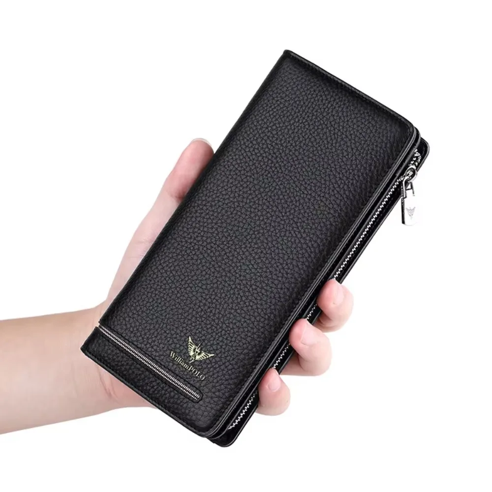 

WILLIAMPOLO leather long zipper wallet men's young business cow wallet clutch bag men's mobile phone bag