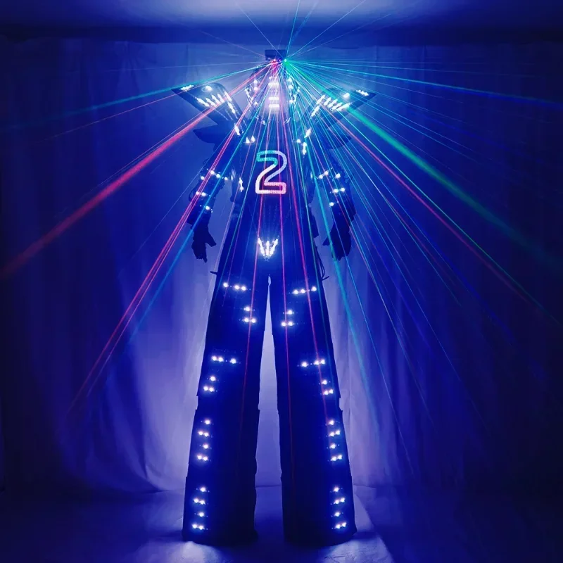 Stelzenwanderer Outfit LED Traje Roboter Kostüm Kleidung Leuchtende Anzugjacke Display Helm Laserhandschuhe Performance Bühne DJ