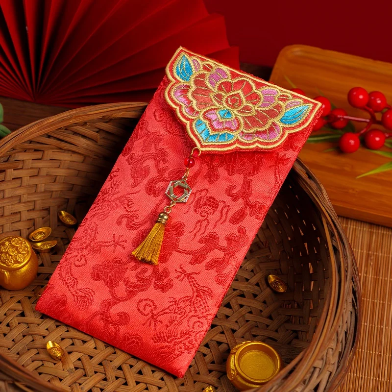 1Pcs Traditional Chinese Embroidered Wedding Red Envelopes: 10,000-Yuan Wedding Envelopes and Spring Festival Red Envelopes
