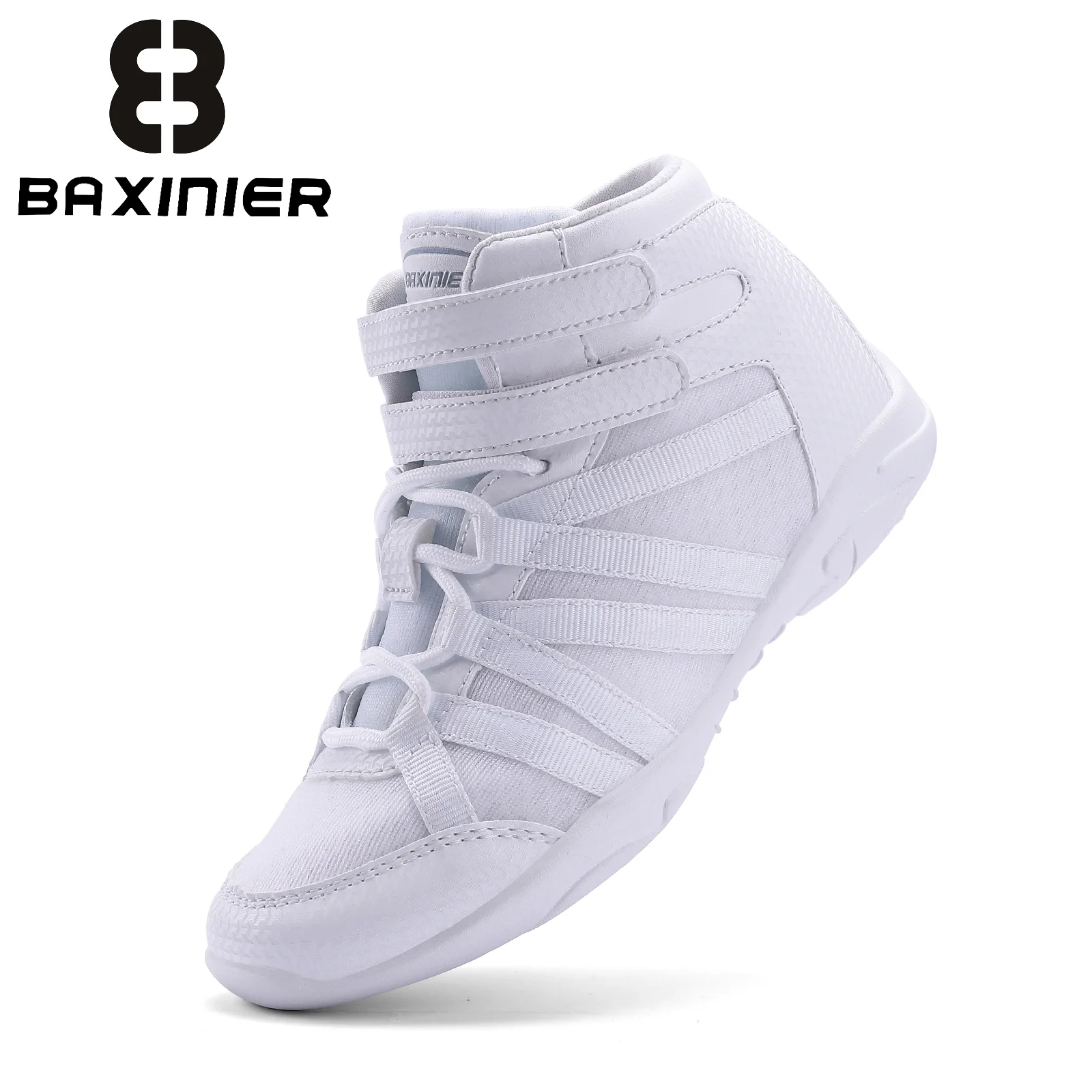 BAXINIER Girls White High-Top Cheer Shoes Lightweight Youth Competition Dance Sneakers Kids Training Performance Footwear
