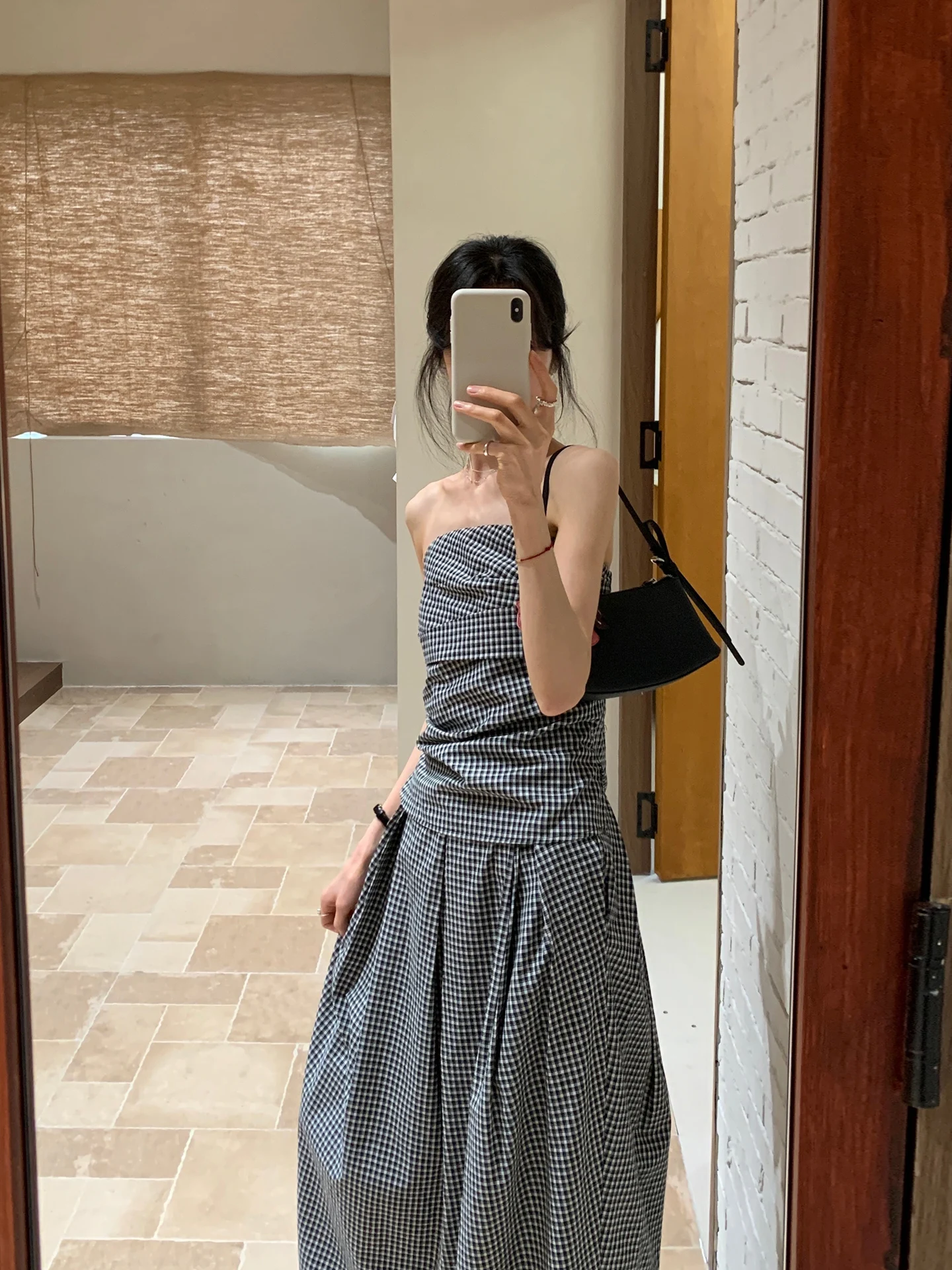 

BRIVIN Women's Plaid Wrap Slimming Tube Top Skirt Set Spring Summer Lightweight Maturity Style Two-Piece Fashion Ensemble