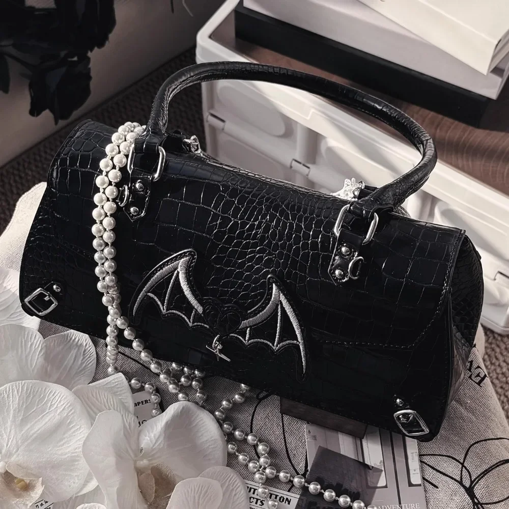 Original Gothic Design Large-capacity Shoulder Bag Y2K Kawaii Fashion Dark Pattern Handbag Sweet Cool Daily Commuter Tote Bag