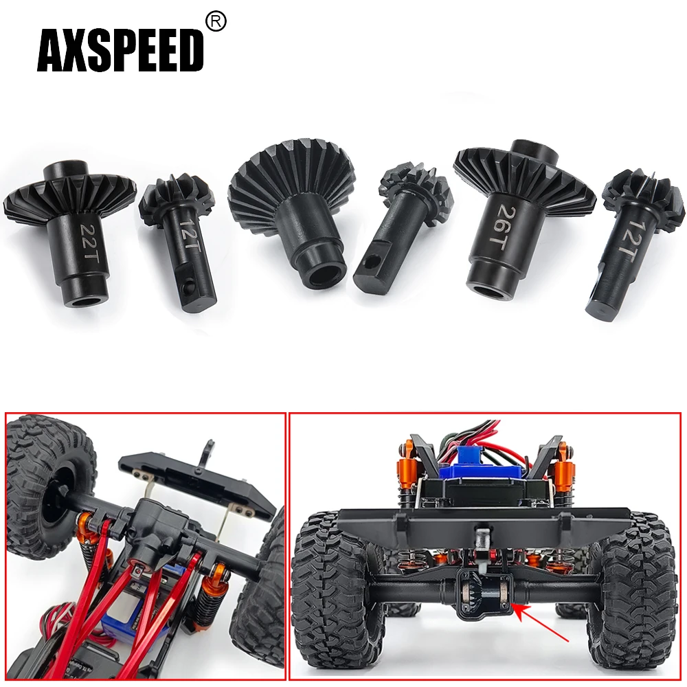 AXSPEED Metal 22T i 12T 12T i 24T 26T & 12T przednie tylne koło zębate do obrońców Bronco TRX4M 1/18 zdalnie sterowany samochód gąsienicowy Model cześć zapasowa