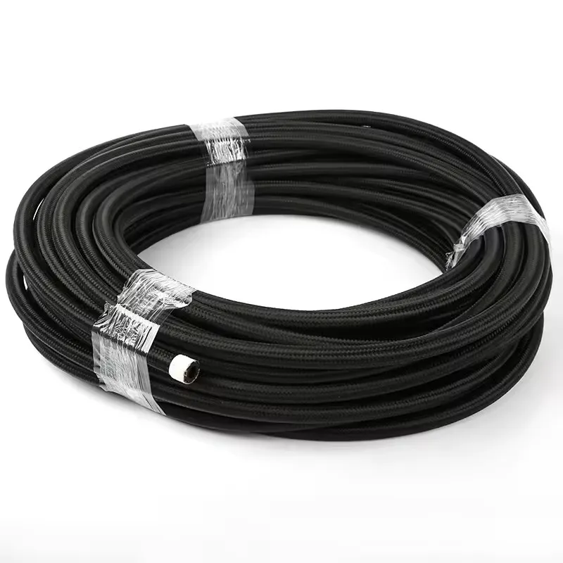 2meter AN8 Fuel Line Hose Nylon Braided Fuel Line Hose with Stainless Steel Mesh Reinforce Black