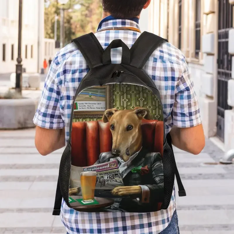 Mochilas personalizadas do retrato do cão do galgo para mulheres e homens, Schoolbag para a faculdade e a escola, Whippet, Sighthound Lover Bags, Fashion Bookbag