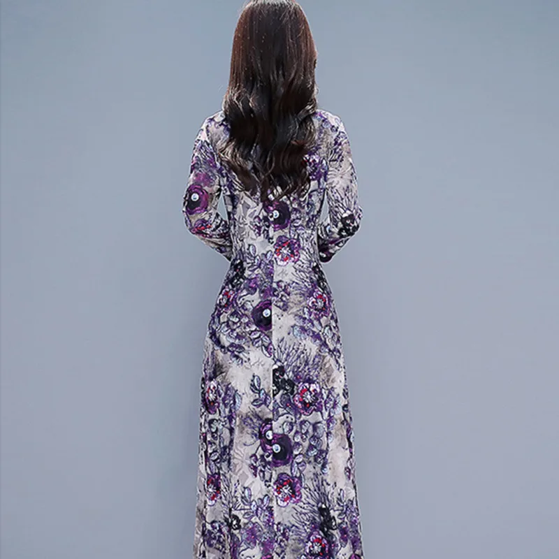 Cheongsam-Robe longue violette de style chinois pour femme, qipao vintage, robe vietnamienne élégante, amélioration moderne, printemps et automne