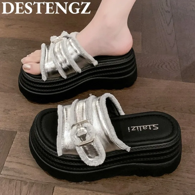 

Platform Flat Slippers Women Sandals Shoes Casual Slingback 2025 Woman Flip Flops Trend Dress Sandalias Comfort Walking Slides