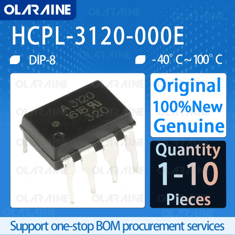 

5/10/100Pcs HCPL-3120-000E DIP-8 logic output optocoupler 1 Channel Insulation voltage 3750 Vrms If -16 mA Vf -1.5 V