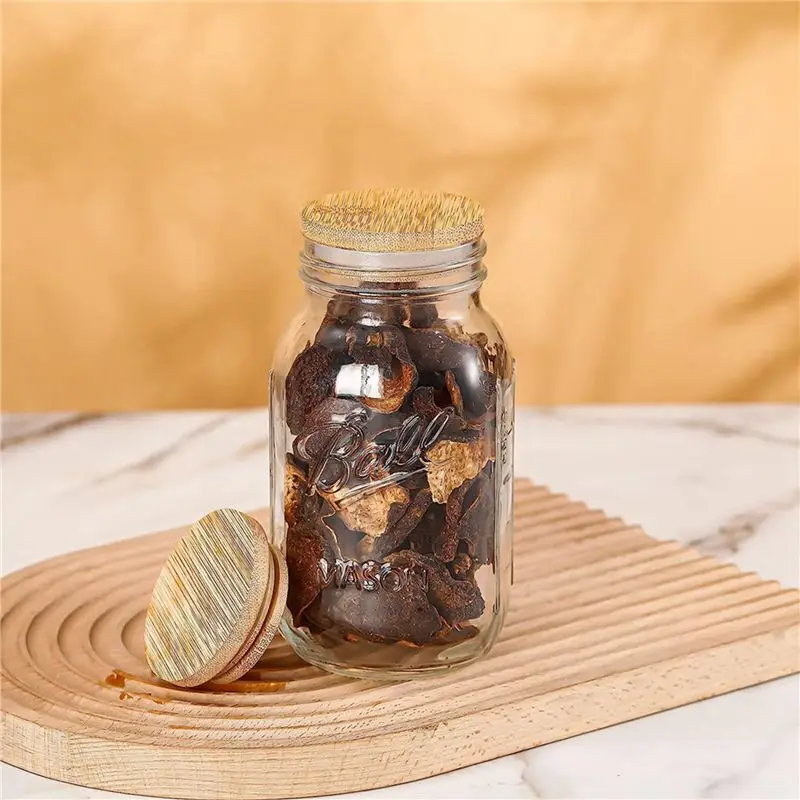 AB33-Wooden Jar Lids, 16 Pcs Bamboo Wooden Storage Lids Regular Mouth, Reusable Ball Wooden Lids For Jars 70Mm