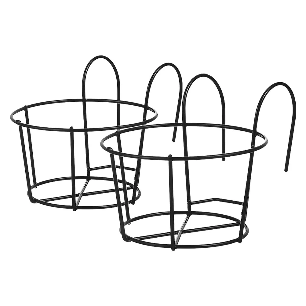 2Pcs Round Metal Hanging Rail Planters Balcony Plant Holder Outdoor Flower Pot Rack Railing Plant Holder Rail Planter Basket view 2