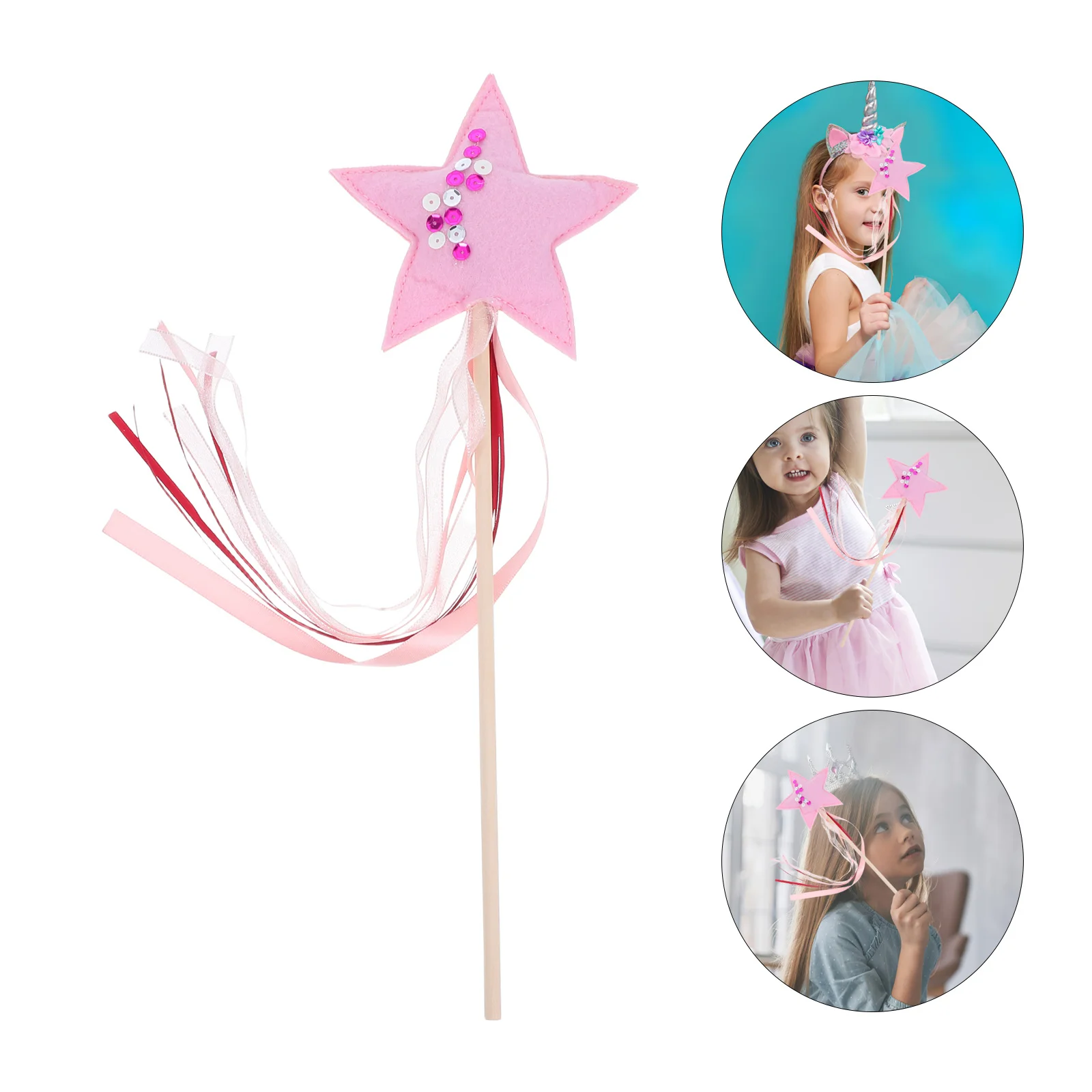 

Fairy Wand Star Shape Ribbon Decoration Birthday Party Photo Prop Princess Party Accessories Handheld Streamer Stick