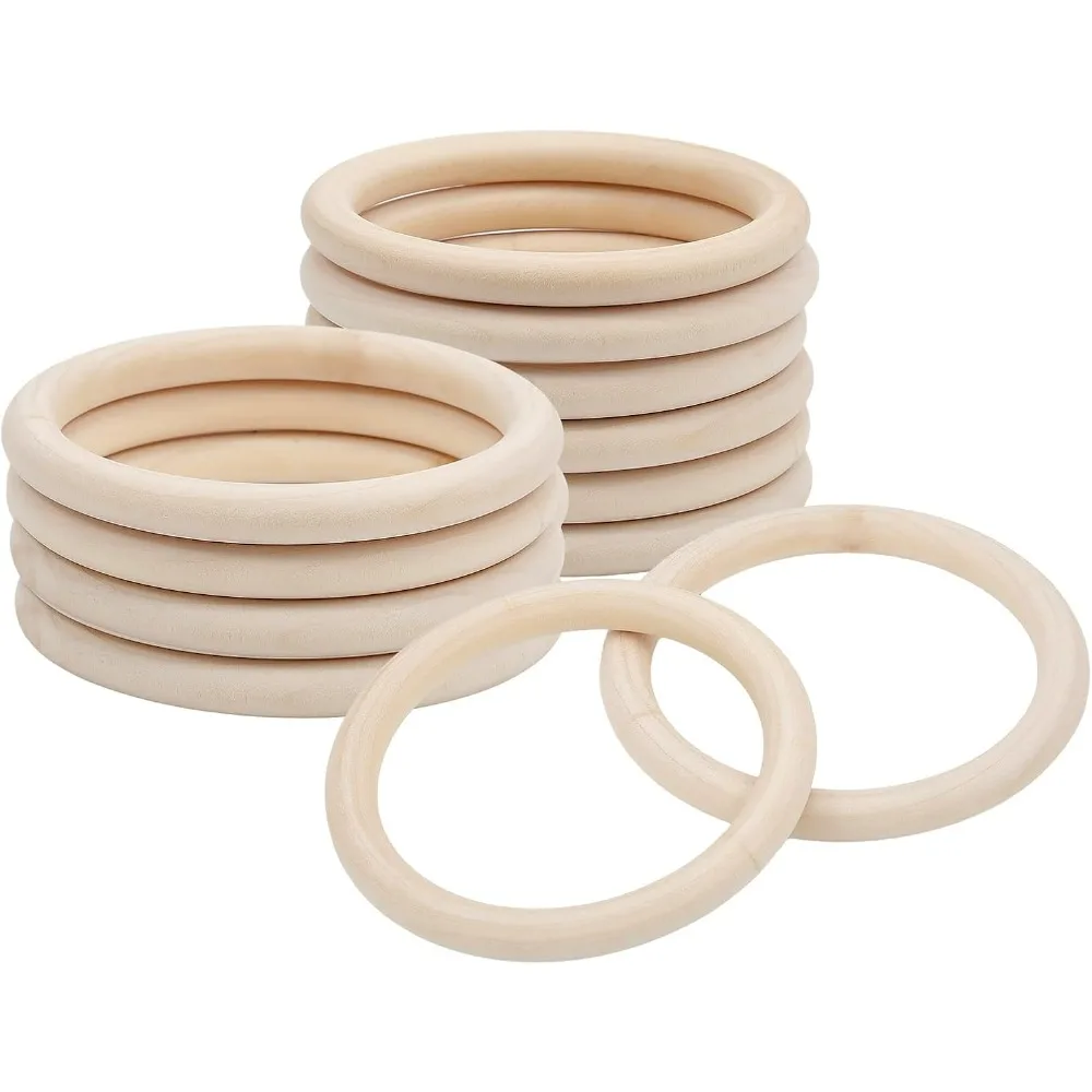 12Pcs 4Inch Unfinished Wooden Rings Wood Curtain Rings for Curtain Rod Drapery Rings DIY Macrame Handcrafts, Burlywood