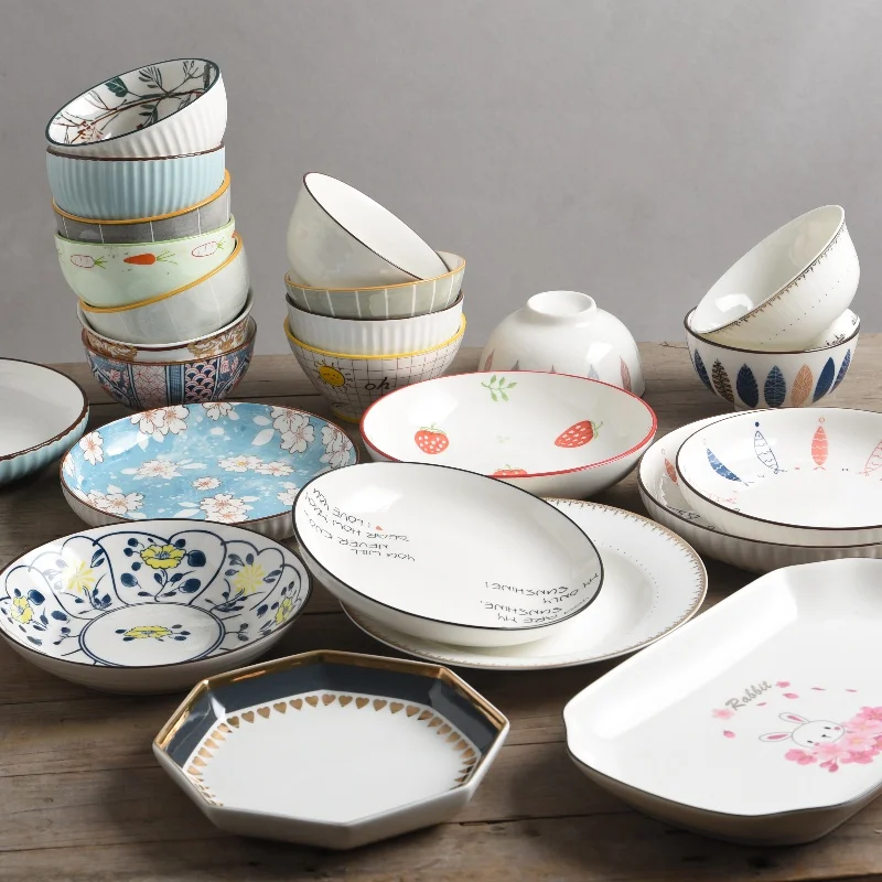 

Cerc Dinner Plate Home Use Food Plate 8 Inches round Di Rice Bowl Soup Bowl Vegetable Bowl Underglaze Color Dining Utensils