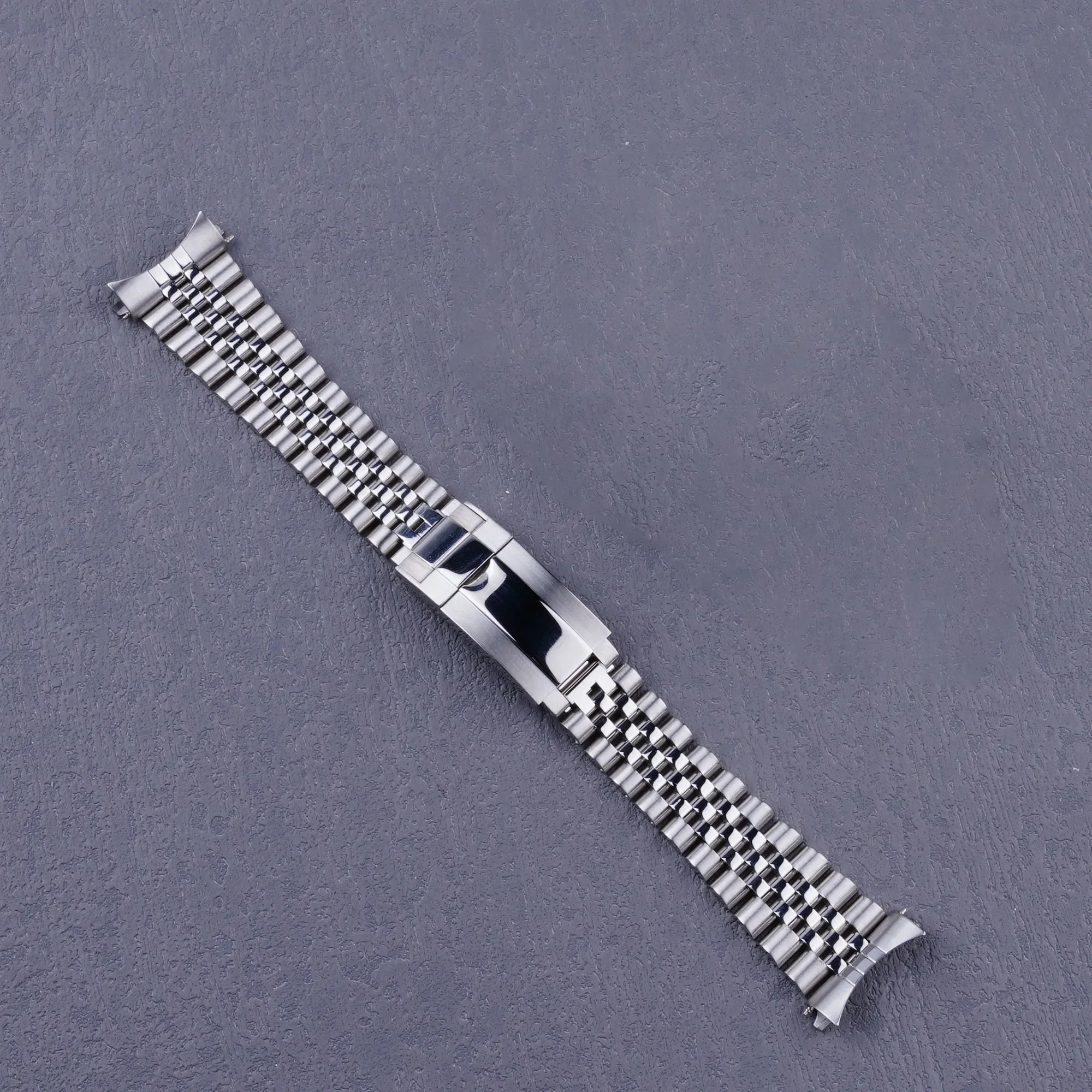 Rolamy 22mm Silver Jubilee Solid Screw link Hollow CurvedEnd Watch Band Bracelets With Oyster Deployment Clasp For Orient Kamasu