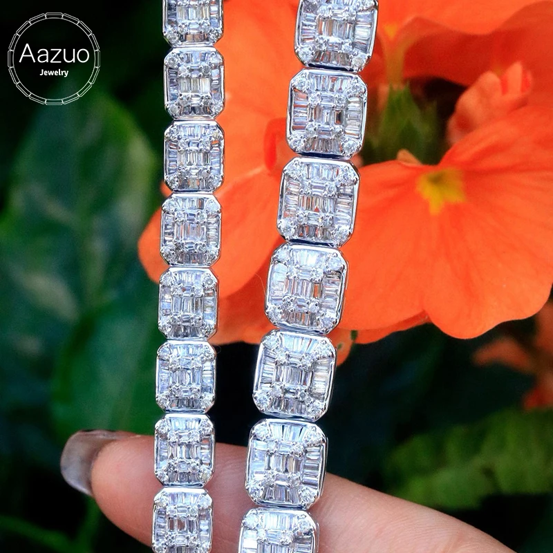 Aazuo Real 18K White Gold Natrual Diamonds 4.0ct - 5.5ct Luxury Big Square Bracelets For Woman Upscale Trendy  Engagement Party