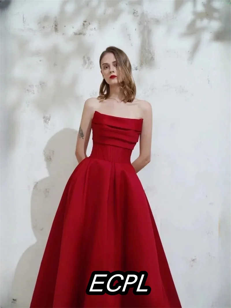 Evening Dress Women's Sleeveless Bustier A-line Red  Bridal Wedding Ceremony Birthday Party Dress Formal Occasion Robe